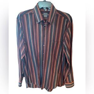 Haupt Sz M Dark Multicolor Striped Classic Collar Button Down Dress Shirt
